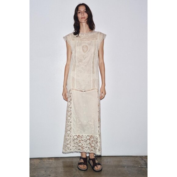 NWT ZARA LIMITED EDITION SEQUIN EMBROIDERED DRESS Size M (Cream) - Picture 3 of 14